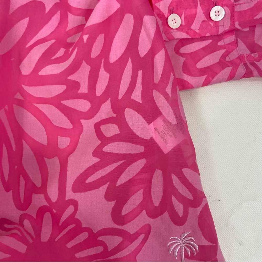 Lilly Pulitzer pink retro sheer floral collared top. XS - Picture 3 of 11
